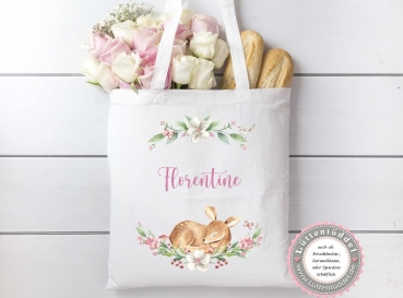 Reh schlafend Blüten personalisiert mit Name Kindergarten Wechselwäsche Kindergartenkind Einschulung Geburtstag Schule Sport von Lüttentüddel®